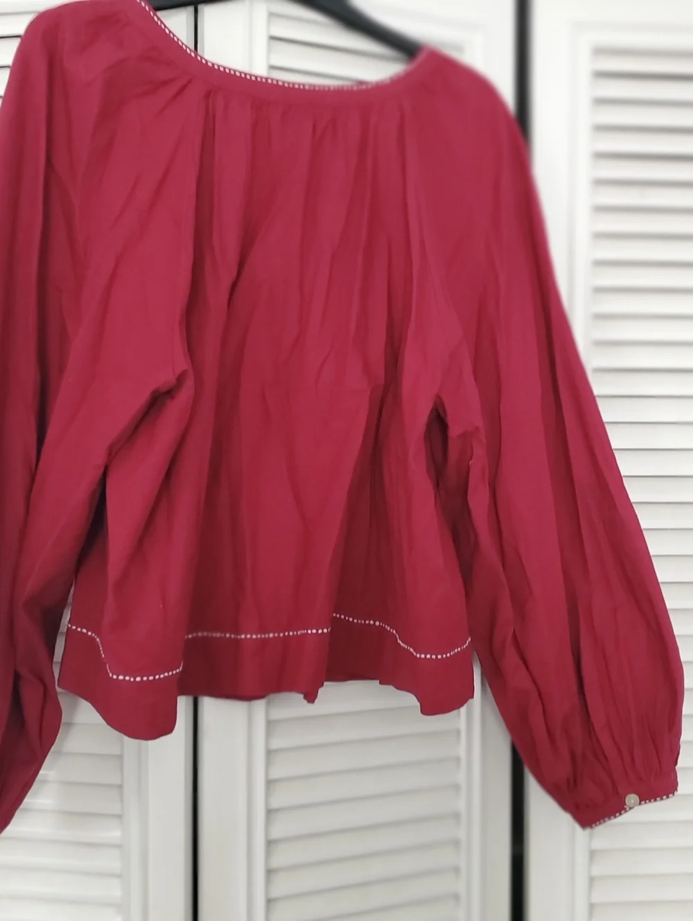 LOFT Raspberry Red Embroidered Peasant Top - Picture 2 of 5